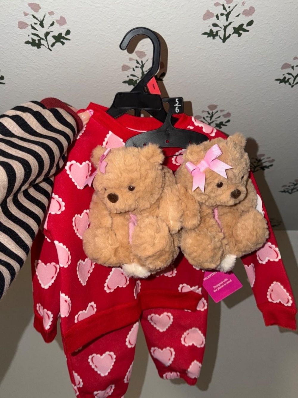 Heart-Print Toddler Set WITH teddy slippers